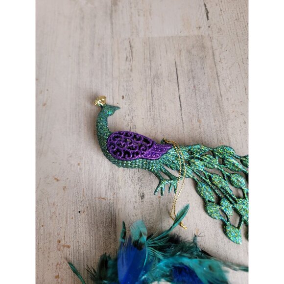 Peacock bird glitter miniature wreath unique set ornament Xmas - Picture 4 of 7
